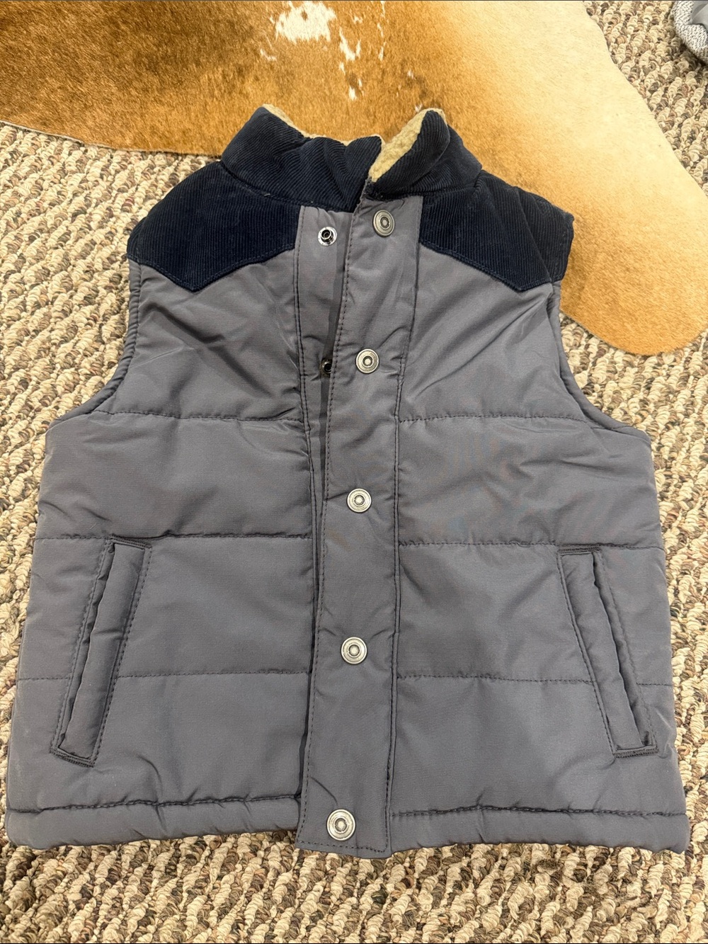 Carter's Dark Blue and Gray Quilted Puffer Vest with Corduroy Yoke